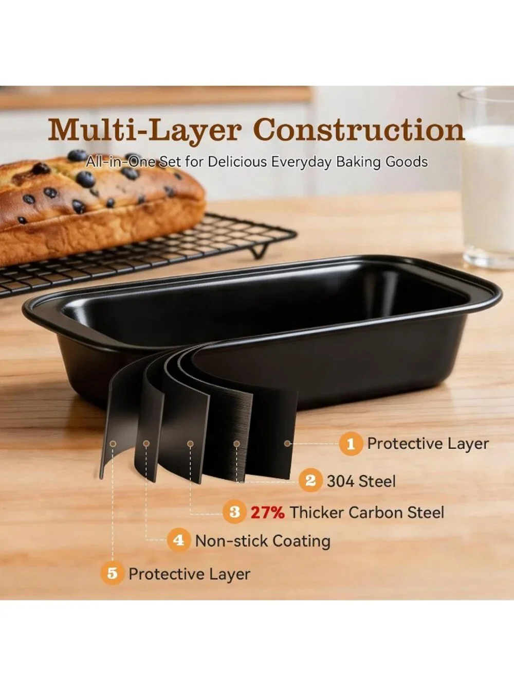 25-Picec Black Nonstick Baking Pans Set, High-Carbon Steel for Kitchen Bakeware
